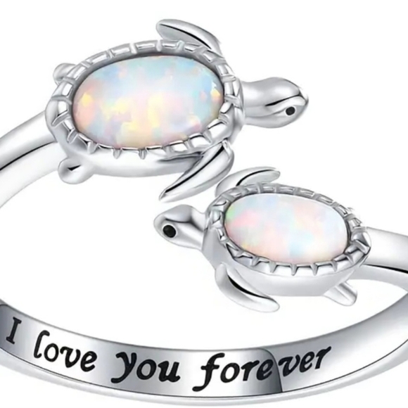 Turtle Opal & Silver Tone Adjustable Ring - Picture 2 of 2
